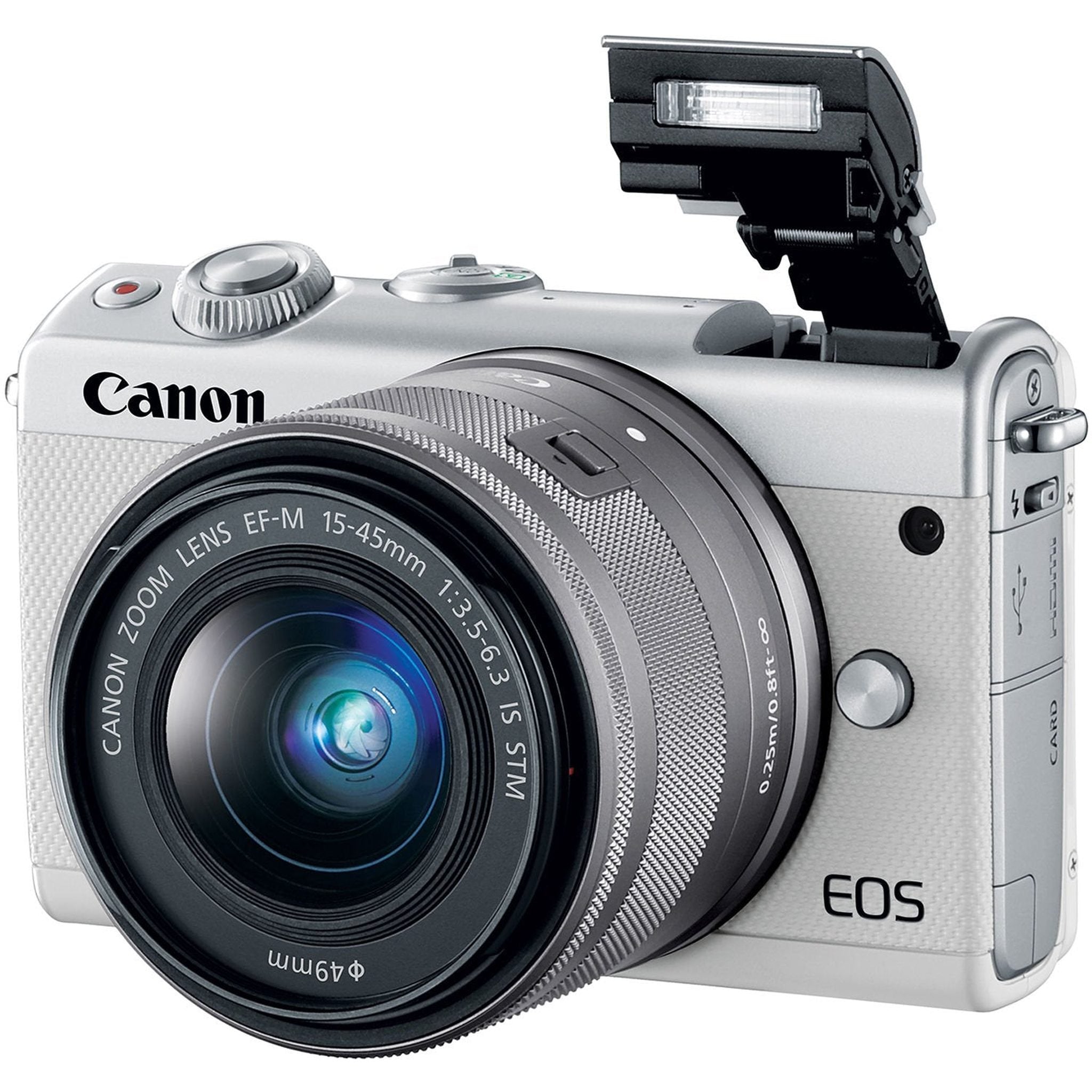 Canon EOS M100 Mirrorless Digital Camera with 15-45mm Lens White 2210C011 International Version - Deluxe Bundle