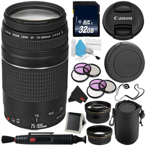 Canon EF 75-300mm f/4-5.6 III Telephoto Zoom Lens 6473A003 + Lens Pen Cleaner + Deluxe Lens Pouch + 58mm 3 Piece Filter Kit + Deluxe Cleaning Kit + Microfiber Cloth Bundle - Used Canon