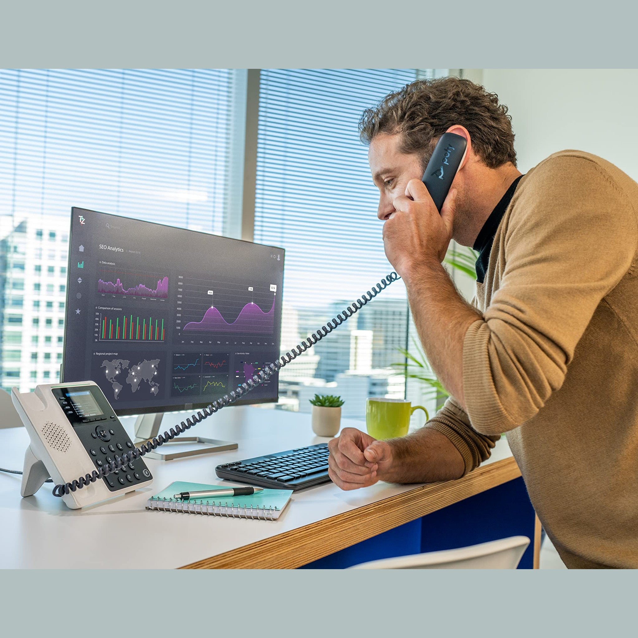 Plantronics Poly Edge E220 IP Desk Phone Plantronics + Polycom - Designed for use in Common Areas - 4-line Keys Supporting up to 16 Lines - Integrated Bluetooth for Mobile Phone and Headset Pairing Plantronics