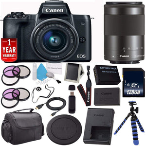 6Ave Canon EOS M50 Mirrorless Digital Camera with 15-45mm Lens Black International Model + Canon EF-M 55-200MM f/4.5