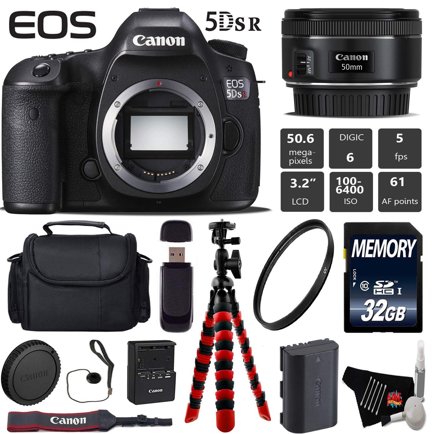 Canon EOS 5DS R DSLR Camera with 50mm f/1.8 STM Lens + Wireless Remote