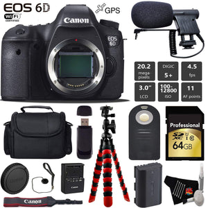 Canon EOS 6D DSLR Camera Body Only + Wireless Remote + Condenser Microphone + Case + Wrist Strap + Tripod + Card Reade Canon