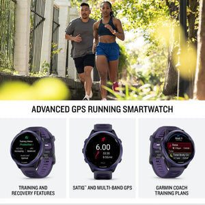 Garmin® Forerunner® 570, 47mm, Advanced GPS Running and Triathlon Smartwatch, AMOLED Display, Training and Recovery Features, Indigo Aluminum with Translucent Imperial Purple/Indigo Band Garmin