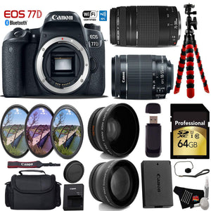 Canon EOS 77D DSLR Camera with 18-55mm is STM Lens & 75-300mm III Lens + UV FLD CPL Filter Kit + Wide Angle & Telephoto Canon