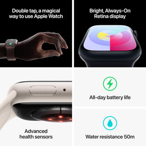 Apple Watch Series 9 GPS 45mm Smartwatch with Silver Aluminum Case with Winter Blue Sport Loop. Carbon Neutral - Refurbished Apple