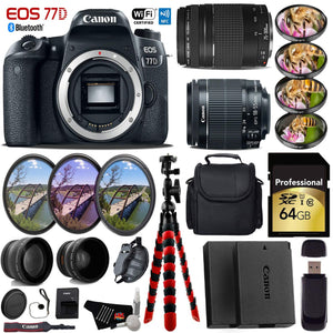 Canon EOS 77D DSLR Camera with 18-55mm is STM Lens & 75-300mm III Lens + UV FLD CPL Filter Kit + 4 PC Macro Kit + Wide A Canon