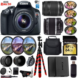 Canon EOS Rebel T6 DSLR Camera + 18-55mm is Lens & 55-250mm is II Lens + UV FLD CPL Filter Kit + 4 PC Macro Kit + Wide A Canon