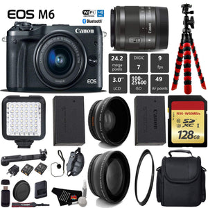 Canon EOS M6 Mirrorless Digital Camera with EF-M 15-45mm is STM Lens + LED + UV FLD CPL Filter Kit + Wide Angle& Telepho Canon