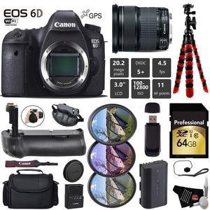 Canon EOS 6D DSLR Camera with 24-105mm is STM Lens + Professional Battery Grip + UV FLD CPL Filter Kit + Case + Wrist St Canon