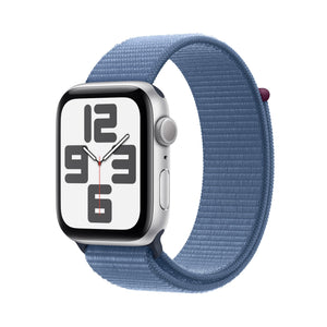 Apple Watch SE 2nd Gen GPS 44mm Smartwatch with Silver Aluminum Case with Winter Blue Sport Loop. Fitness & Sleep Tracker, Crash Detection, Heart Rate Monitor, Carbon Neutral - Reconditioned Apple
