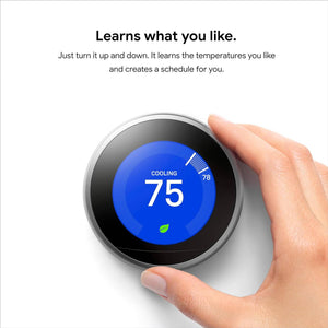 Google Nest Learning Smart Thermostat with Wi-Fi Compatibility 3rd Generation - Stainless Steel T3007ES