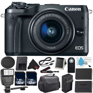 Canon EOS M6 Mirrorless Digital Camera with 15-45mm f/3.5-6.3 is STM Lens Kit- Bundle with 32GB Memory Cards + Remote+ E Canon