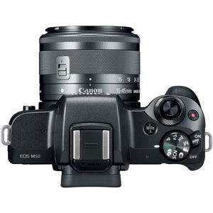 Canon EOS M50 Mirrorless Digital Camera with 15-45mm Lens + Flexible Tripod + UV Protection Filter + Professional Case + Canon