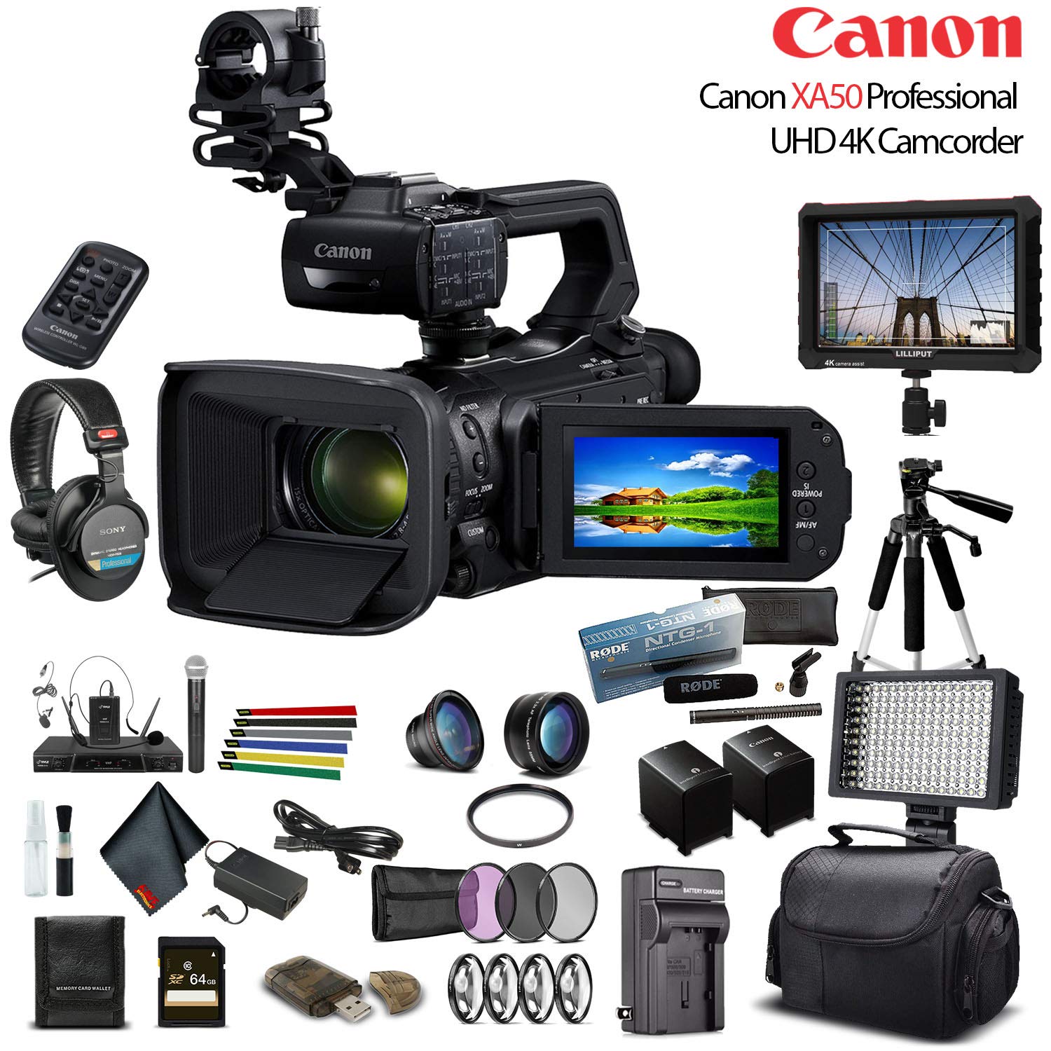 Canon XA50 UHD 4K Camcorder W/ 2 Extra Battery - Film Maker Bundle