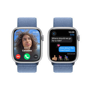 Apple Watch Series 9 GPS 45mm Smartwatch with Silver Aluminum Case with Winter Blue Sport Loop. Carbon Neutral - Refurbished Apple