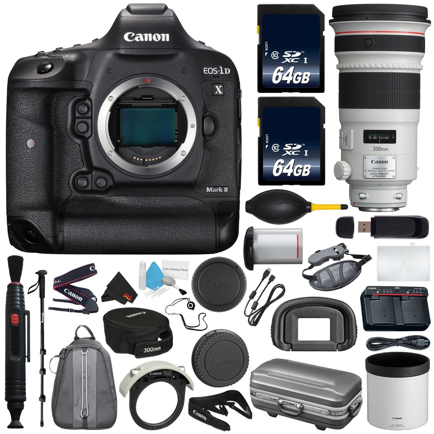 6Ave Canon EOS-1D X Mark II DSLR Camera International Version No Warranty + Canon EF 300mm f/2.8L is II USM Lens + Bat