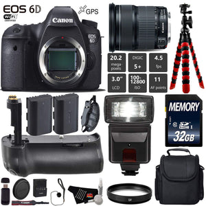 Canon EOS 6D DSLR Camera with 24-105mm is STM Lens + Professional Battery Grip + UV Protection Filter + Flash + Extra Ba Canon