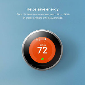Google Nest Learning Smart Thermostat with Wi-Fi Compatibility 3rd Generation - Stainless Steel T3007ES