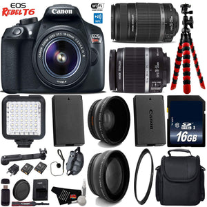 Canon EOS Rebel T6 DSLR Camera with 18-55mm is Lens & 55-250mm is II Lens + LED + UV FLD CPL Filter Kit + Wide Angle & T Canon