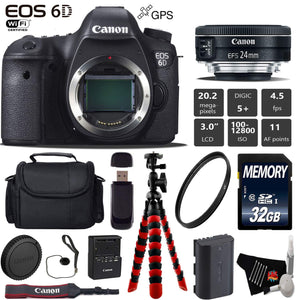 Canon EOS 6D DSLR Camera with 24mm f/2.8 STM Lens + Wireless Remote + UV Protection Filter + Case + Wrist Strap + Tripod Canon