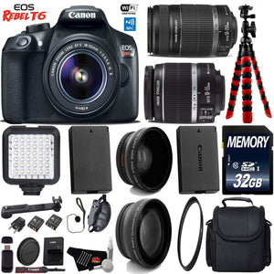 Canon EOS Rebel T6 DSLR Camera 18-55mm is Lens & 55-250mm is II Lens + LED + UV FLD CPL Filter Kit + Wide Angle & Teleph Canon