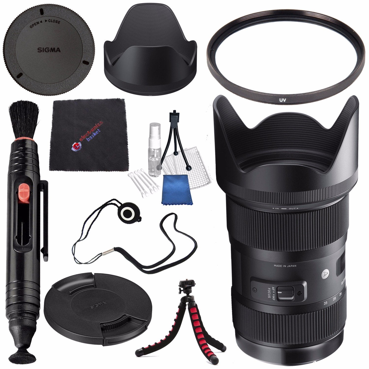 Sigma 18-35mm f/1.8 DC HSM Art Lens for Canon #210101 + Lens Pen Cleaner + Microfiber Cleaning Cloth + Lens Capkeeper + Deluxe Cleaning Kit + Flexible Tripod Bundle (International Model No Warranty)