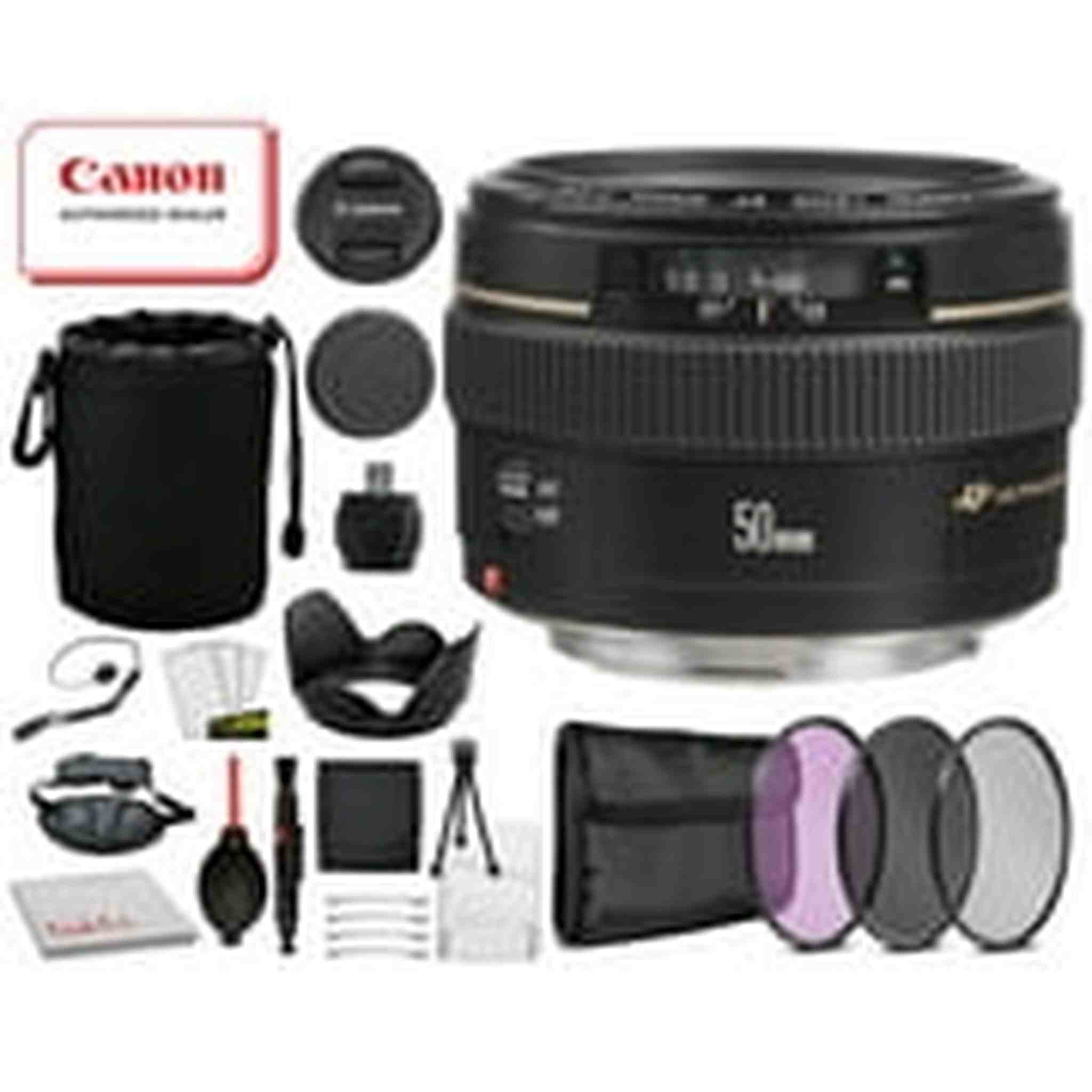 Canon EF 50mm f/1.4 USM Lens 2515A003 Includes: Tulip Lens Hood, 3PC filter Kit, Lens Pouch + More Canon