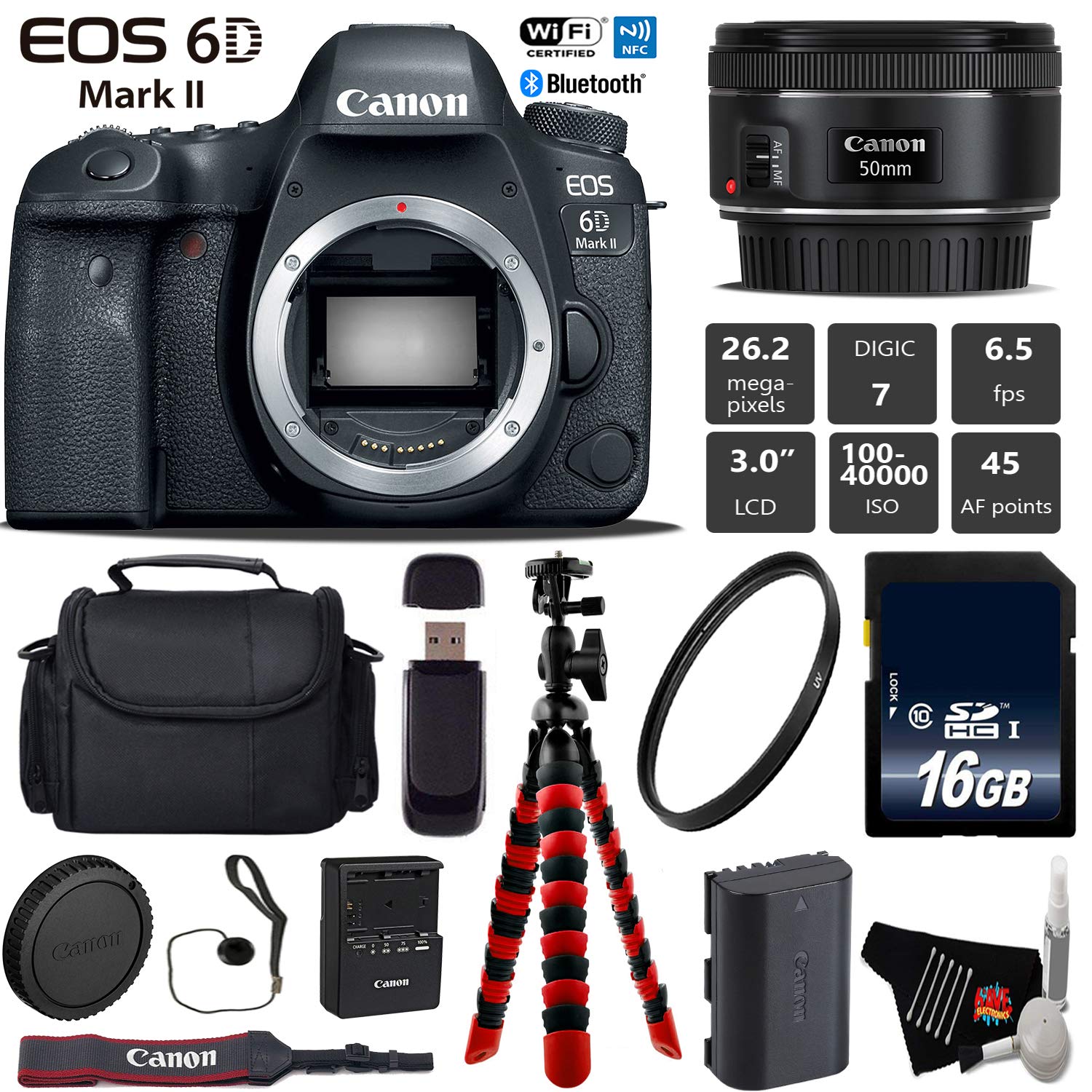 Canon EOS 6D Mark II DSLR Camera with 50mm f 1.8 STM Lens Wireless R