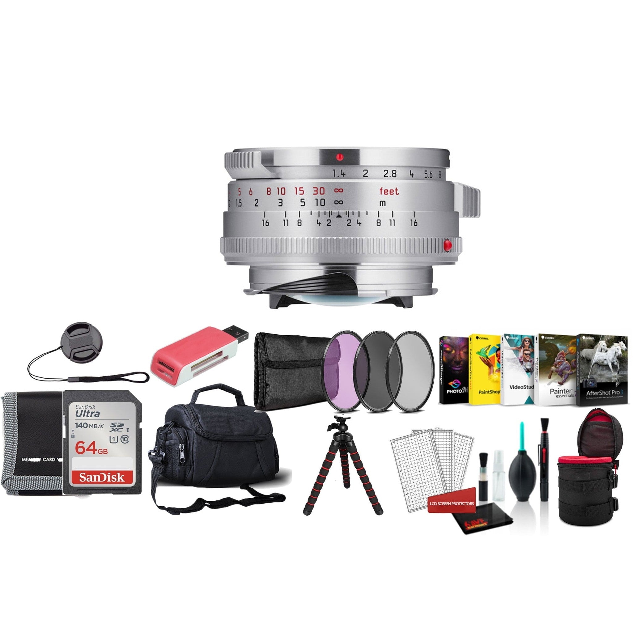 Leica 35mm f/1.4 Summilux-M Lens Silver with Pro Filter Kit and Lens Case Leica