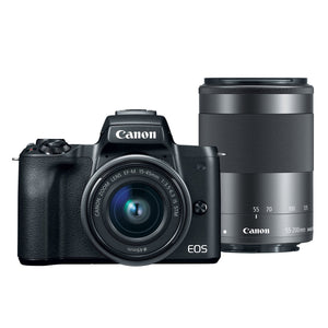 Canon EOS M50 Mirrorless Camera Body and EF-M15-45mm + EF-M 55-200mm Lenses and with Dual Pixel CMOS AF and 4K Video - Black - Used
