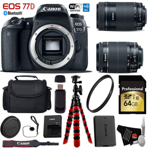 Canon EOS 77D DSLR Camera with 18-55mm is STM Lens & 55-250mm is STM Lens + Flexible Tripod + UV Protection Filter + Pro Canon