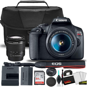 Canon EOS Rebel T7 DSLR Camera with 18-55mm Lens Starter Bundle + Includes: EOS Bag + Sandisk Ultra 64GB Card + Clean and Care Kit + More - Reconditioned Canon