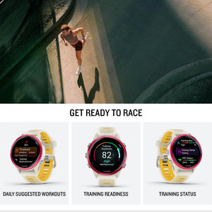 Garmin® Forerunner® 570, 42mm, Advanced GPS Running and Triathlon Smartwatch, AMOLED Display, Training and Recovery Features, Raspberry Aluminum with Translucent Bone/Mango Band