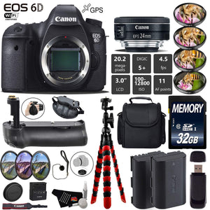 Canon EOS 6D DSLR Camera with 24mm f/2.8 STM Lens + Professional Battery Grip + 4PC Macro Filter Kit + LED Kit + Extra B Canon