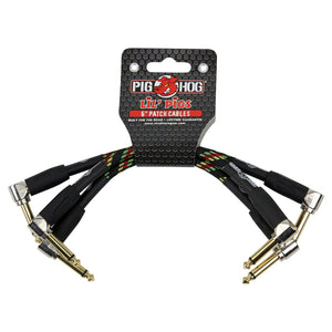 Pig Hog PHLIL6RA Lil' Pigs Right-Angle 1/4" Vintage Rasta Stripe Instrument Patch Cables, 6" 3 Pack Pig Hog