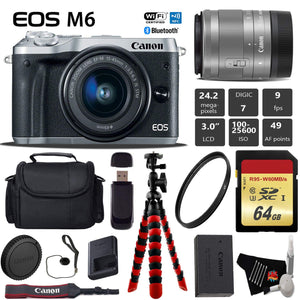 Canon EOS M6 Mirrorless Digital Camera Silver with EF-M 15-45mm is STM Lens + Flexible Tripod + UV Protection Filter + Canon