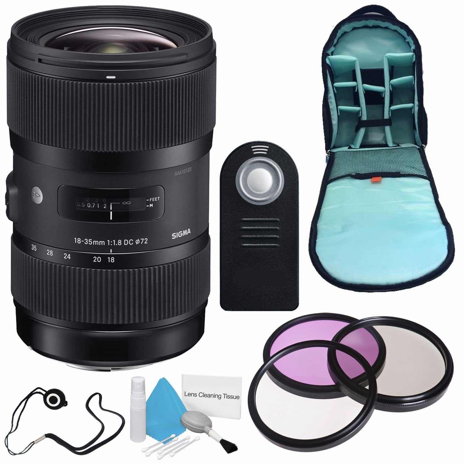 Sigma 18-35mm f/1.8 DC HSM Art Lens for Canon (International Model) + 72mm 3 Piece Filter Kit + Deluxe Cleaning Kit Advanced Bundle