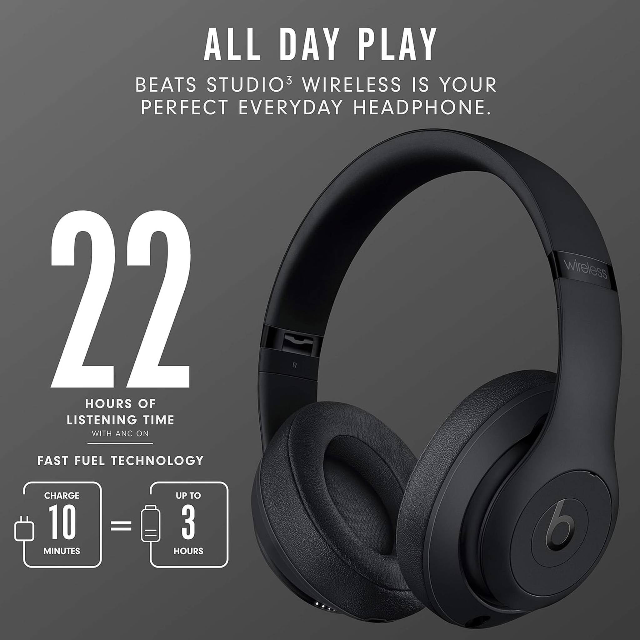 Beats Studio3 Wireless Noise Cancelling Over-Ear Headphones Matte Black Latest Model