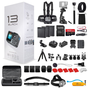 GoPro HERO13 - Action Camera + 64GB Card, 50 Piece Accessory Kit and 2 Batteries GoPro