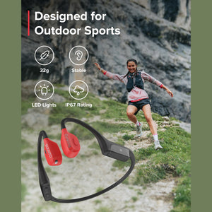 SUUNTO Wing Open-Ear Bone Conduction Headphone, Bluetooth Wireless Sport Headphone w/Head Movement Control, Built-in HD Mic, IP67 Sweatproof, Safety Lights, 10H Playtime & 20H w/Charging Stand, Red SUUNTO