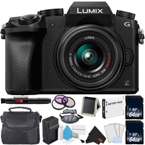 Panasonic Lumix DMC-G7 Mirrorless Digital Camera with 14-42mm Lens - Bundle with 2X 64GB Memory Cards, Professional Filt Panasonic