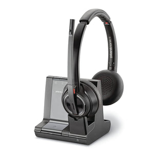 Plantronics - Savi 8220 Office Wireless DECT Headset Poly - Dual Ear Stereo - Compatible to connect to PC/Mac or to Cell Phone via Bluetooth - Works with Teams Certified , Zoom Poly