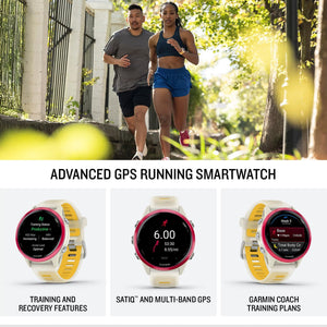 Garmin® Forerunner® 570, 42mm, Advanced GPS Running and Triathlon Smartwatch, AMOLED Display, Training and Recovery Features, Raspberry Aluminum with Translucent Bone/Mango Band