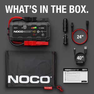 NOCO Boost HD GB70 2000A UltraSafe Car Battery Jump Starter, 12V Battery Booster Pack, Jump Box, Portable Charger and Jumper Cables for 8.0L Gasoline and 6.0L Diesel Engines NOCO