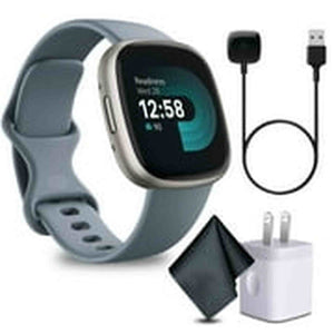 Fitbit Versa 4 Fitness Smartwatch Waterfall Blue/Platinum Bundle Fitbit