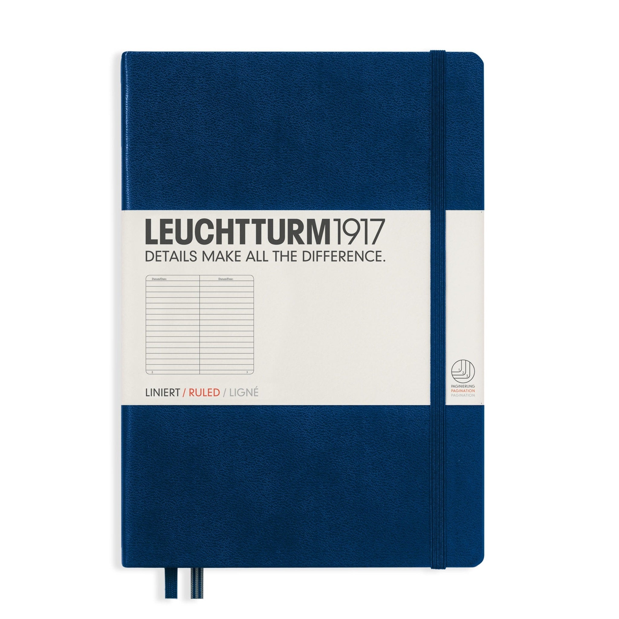 Leuchtturm1917 Medium A5 Lined Hardcover Notebook Navy - 249 Numbered Pages Leuchtturm