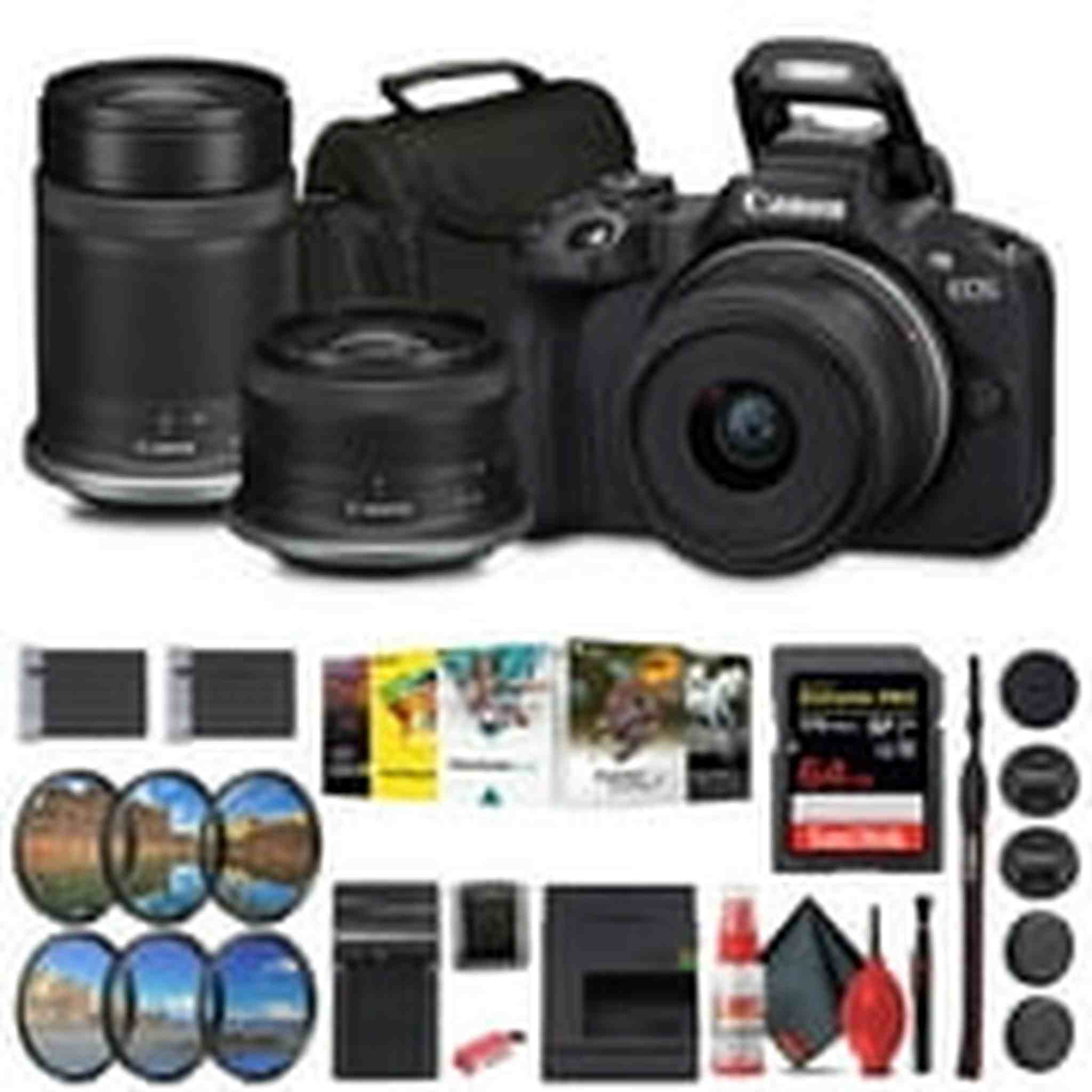 Canon EOS R50 Mirrorless Camera with 18-45mm and 55-210mm Lenses+ 64GB Card + Bag + Charger + More Canon