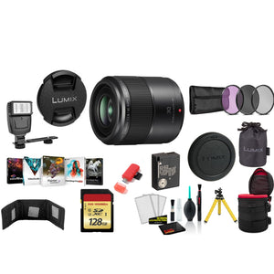 Panasonic Lumix G Macro 30mm f/2.8 ASPH. MEGA O.I.S. Lens with 128GB Memory Card and More International Model Panasonic