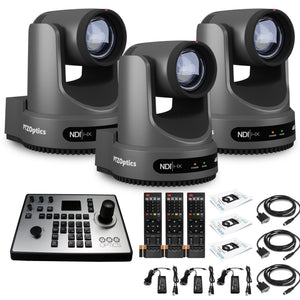 3 x PTZOptics Move 4K PTZ Camera with 20x Zoom Gray PT20X-4K-GY-G3 + PT-JOY-G4 Controller PTZOptics
