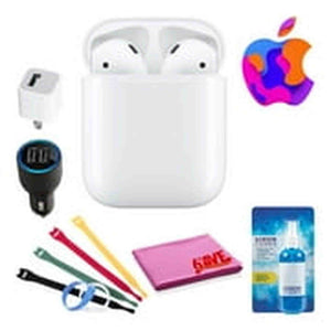 Apple AirPods with Charging Case 2nd Gen Bundle with Velcro Cable Ties + USB Wall & Car Charger Apple